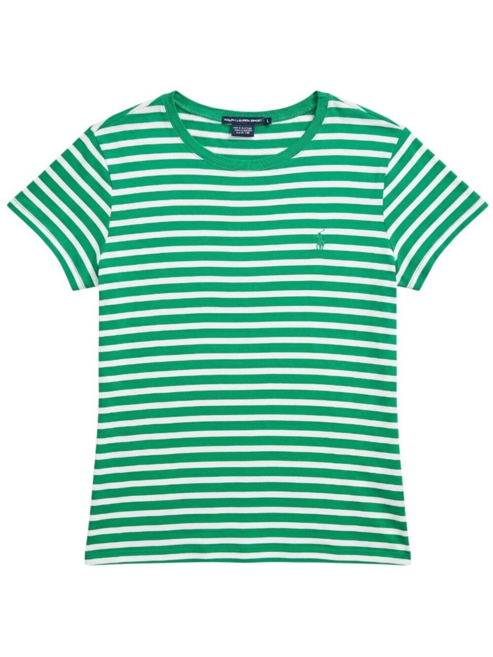 Ralph Lauren Sport Women’s L Green White Striped Short Sleeve Cotton T-Shirt